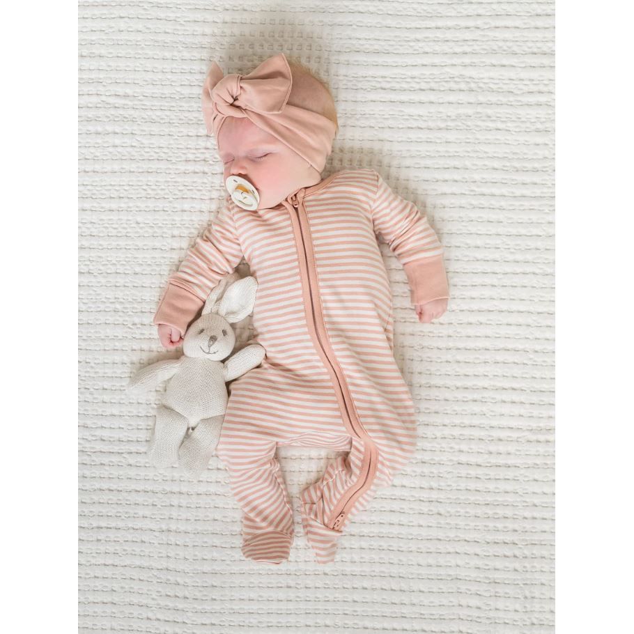 Colored Organics Peyton Footed Sleeper- Blush Stripe