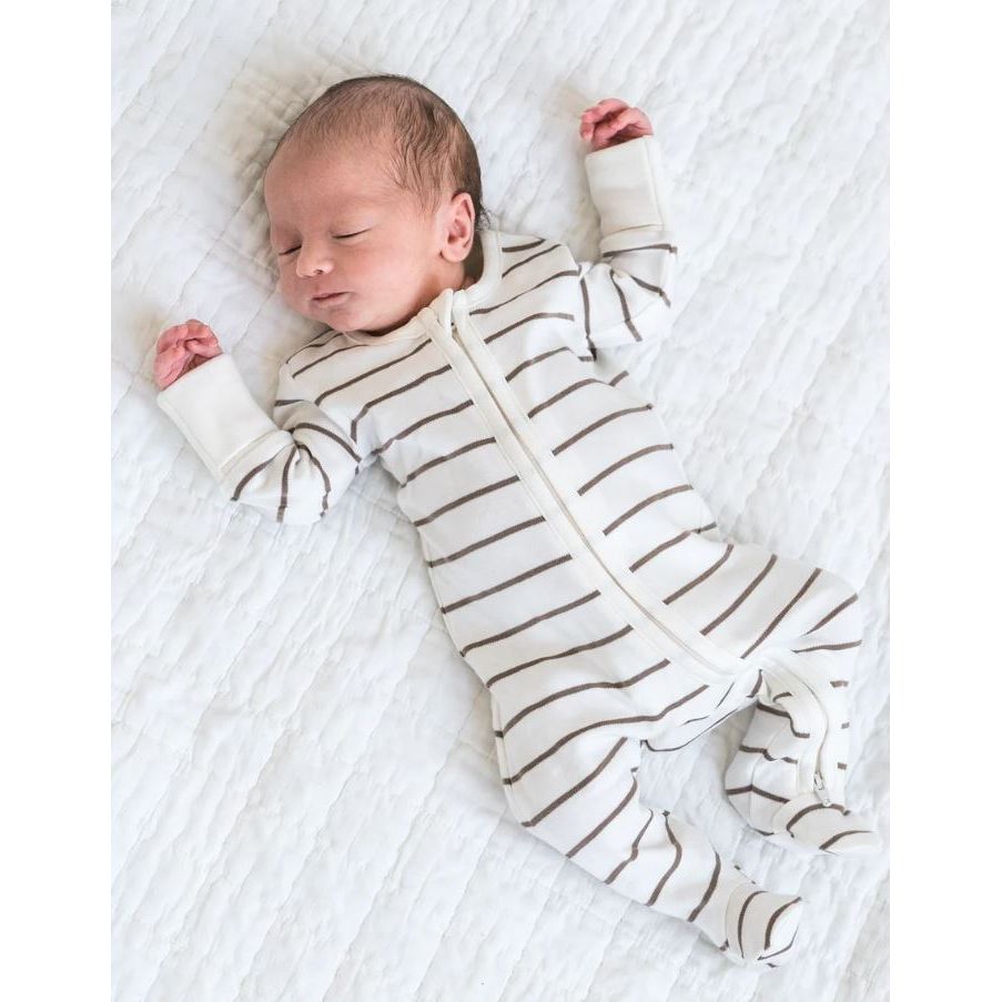 Colored Organics Peyton Footed Sleeper- Kade Stripe / Taupe