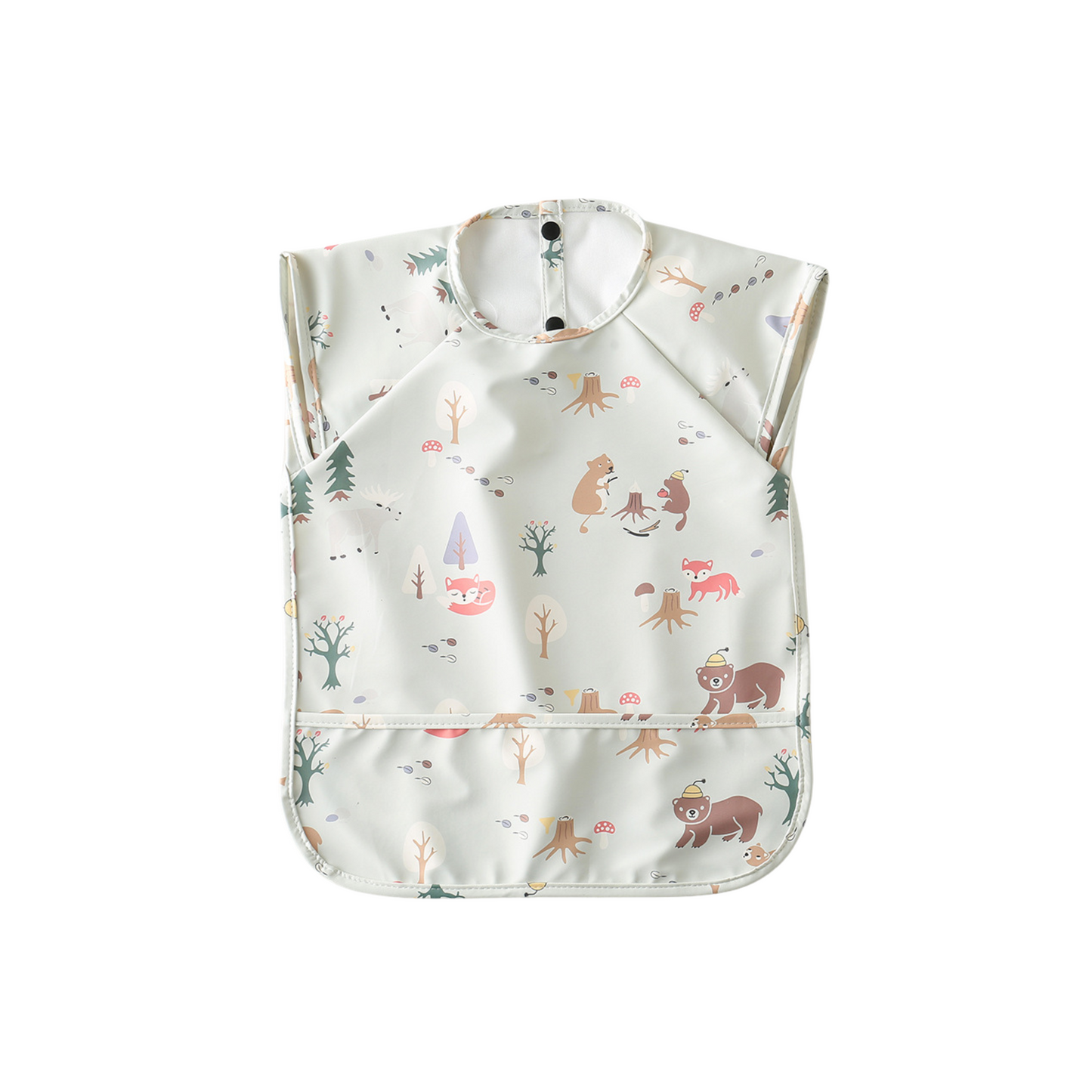 Waterproof Short Sleeve Baby Smock Bib in Beige Bear-y-Hungry