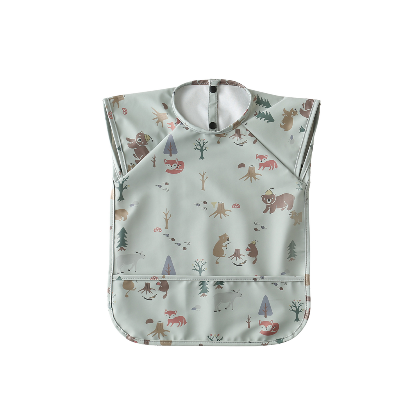 Waterproof Short Sleeve Baby Smock Bib in Green Bear-y-Hungry