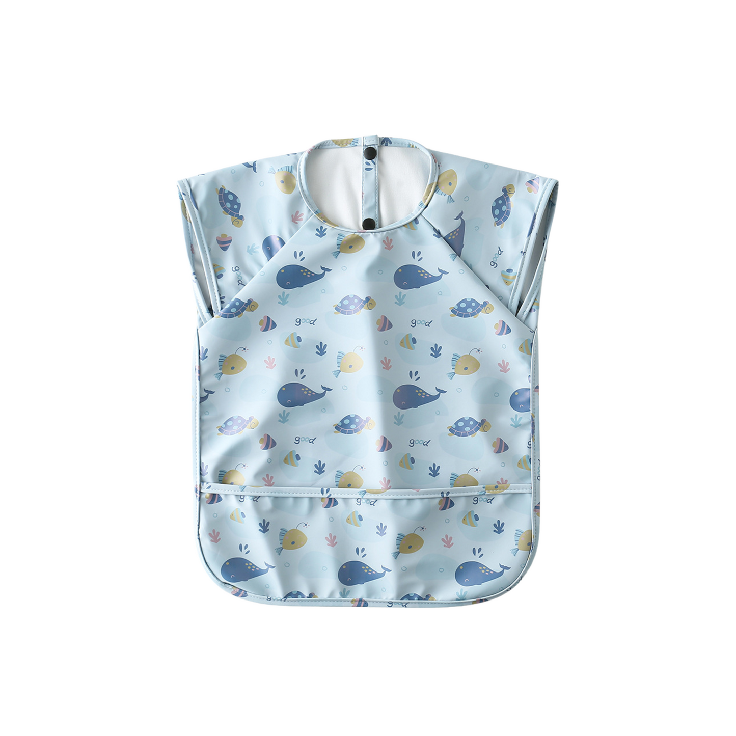 Waterproof Short Sleeve Baby Smock Bib in Whale Hello There