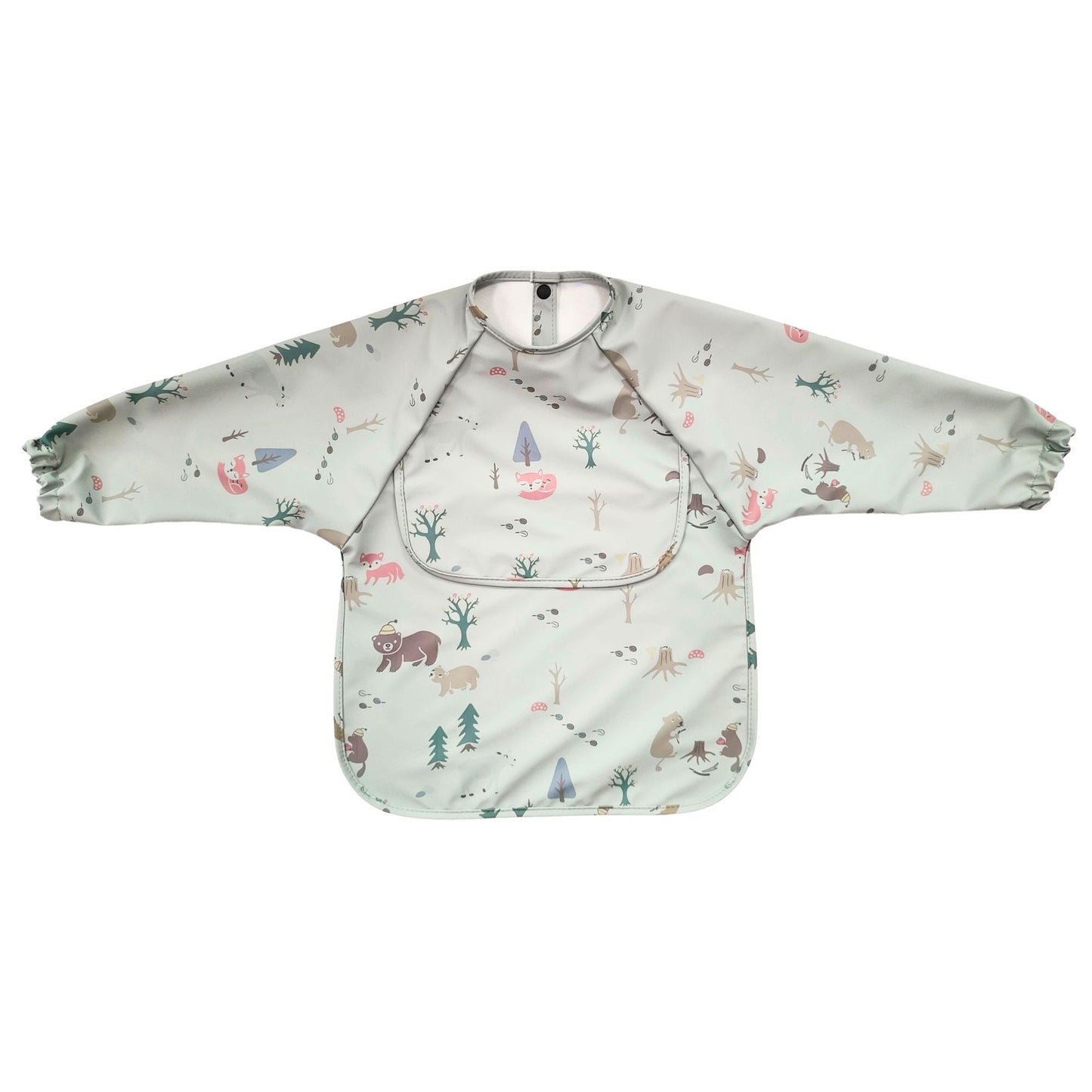 Waterproof Long Sleeve Baby Smock Bib in Green Bear-y-Hungry