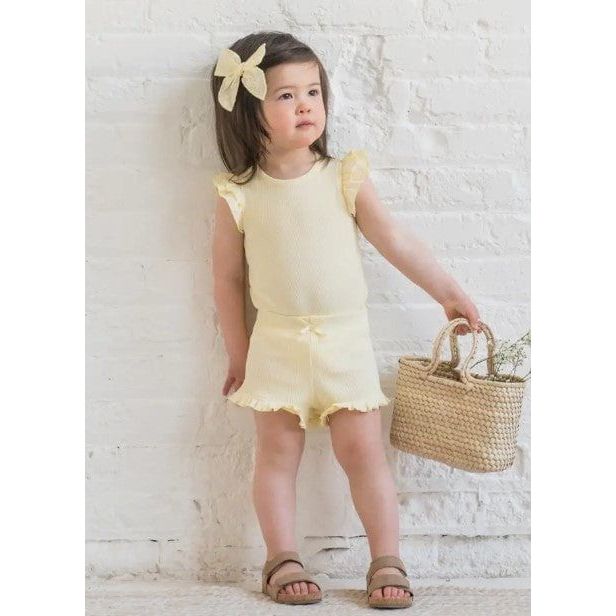 Colored Organics Maggie Ribbed Bodysuit with Eyelet Ruffle - Butter