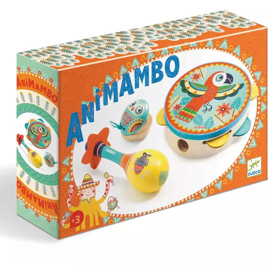 Djeco Animambo Tambourine, Maraca, Castanet Musical Instrument Set