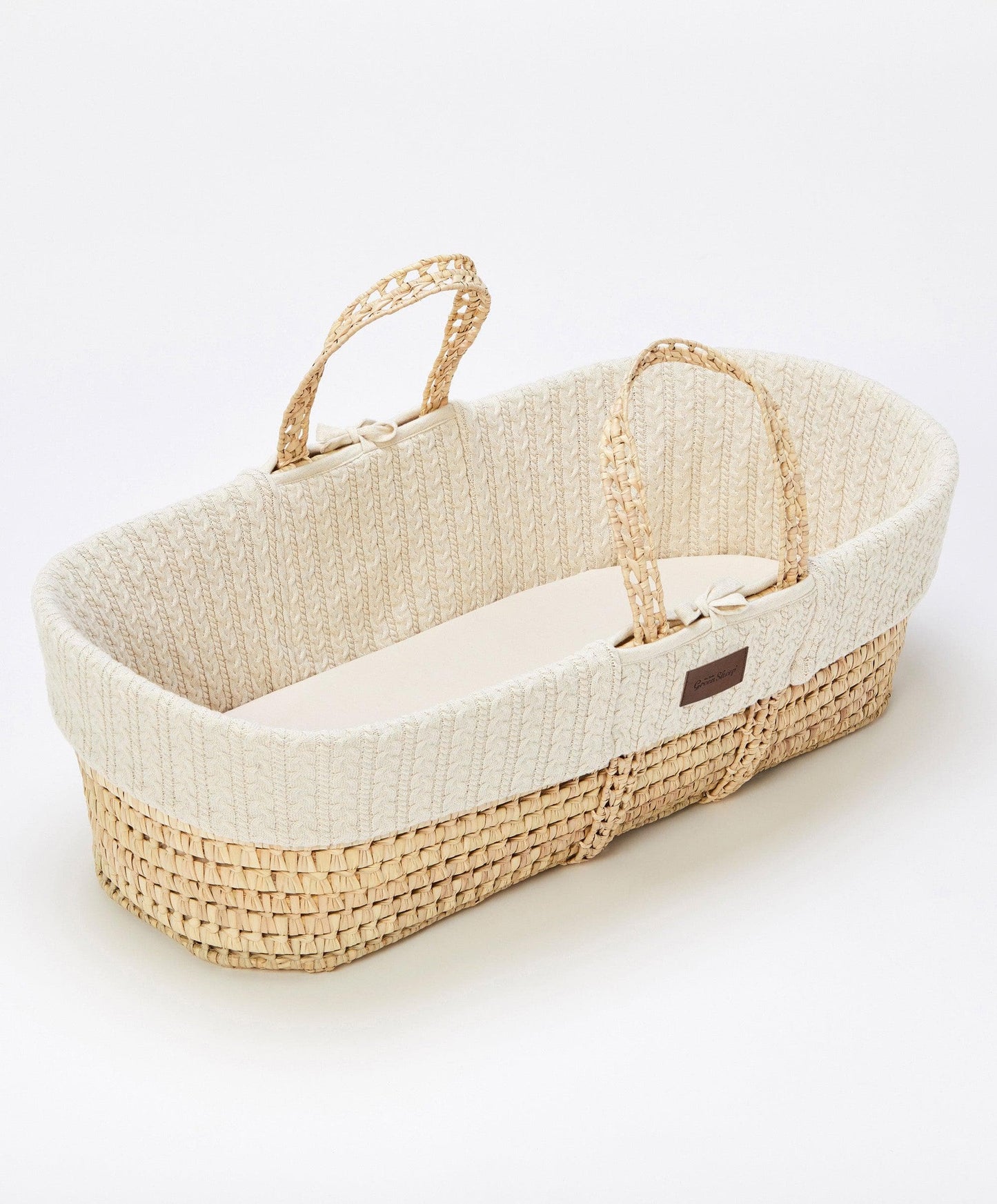 Little Green Sheep Knitted Moses Basket - Linen