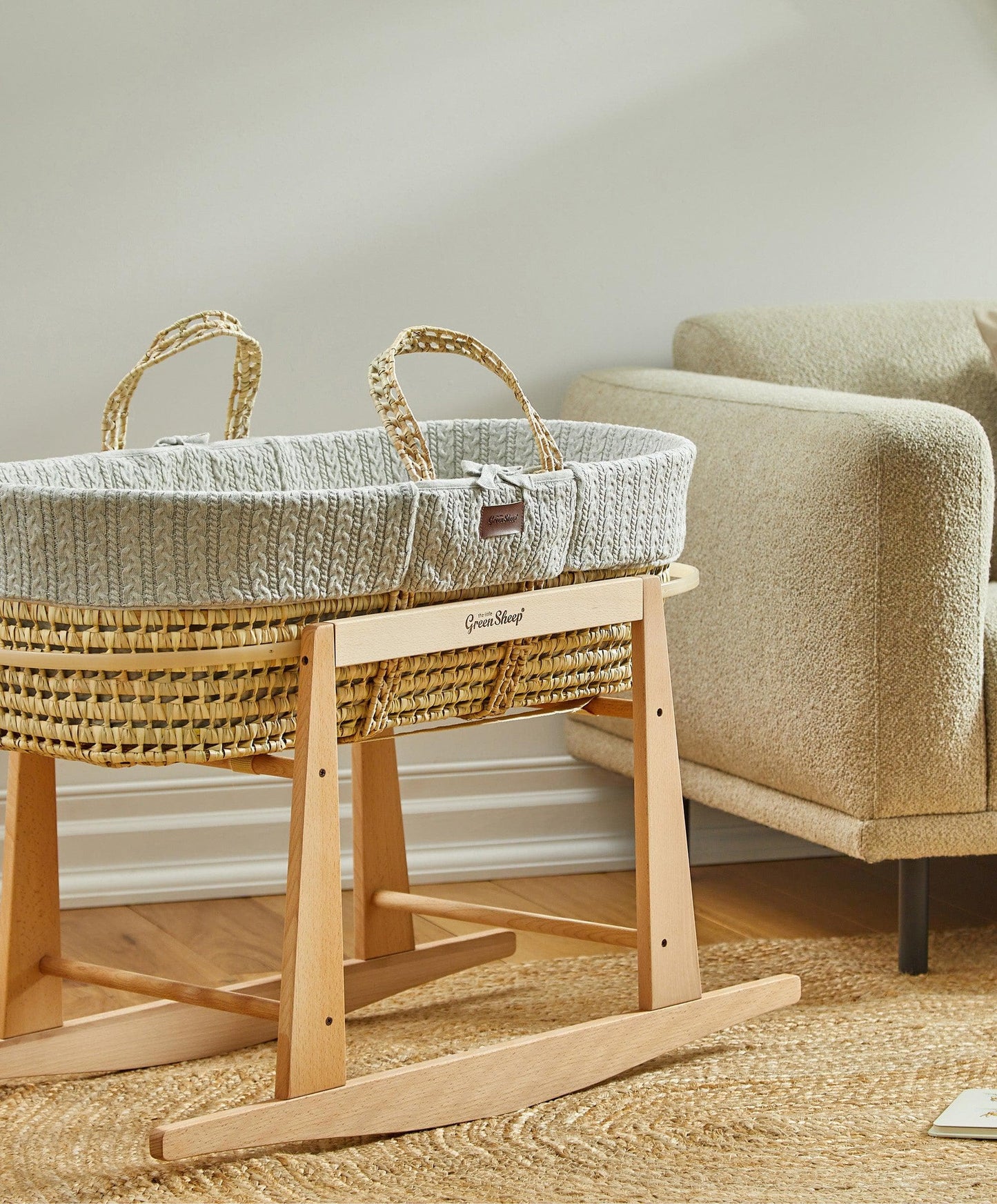 Little Green Sheep Natural Knitted Moses Basket & Mattress - Dove