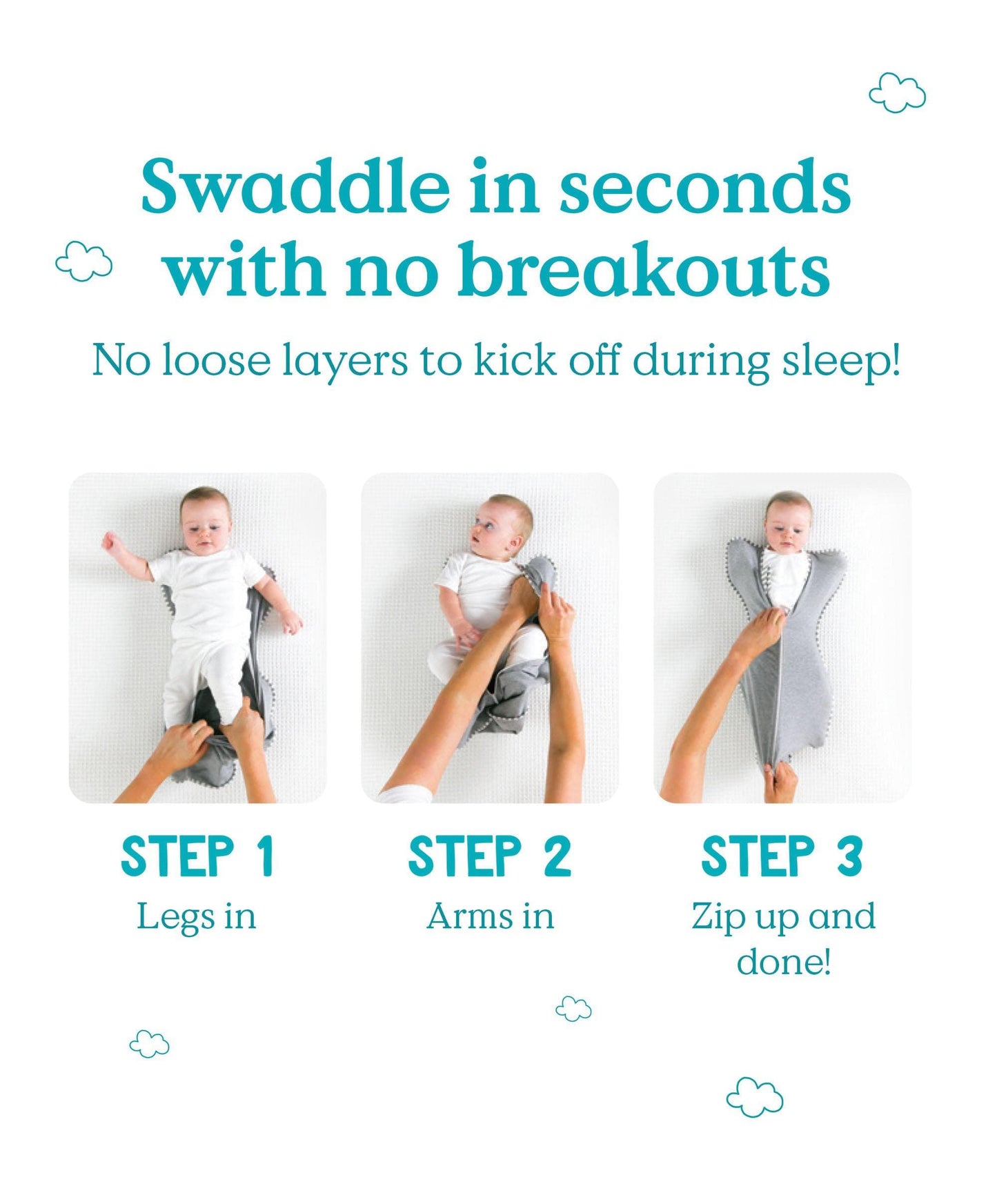 Love To Swaddle Up™ Small/8 - 13lbs (1.0 Tog) - Cloud Bunny