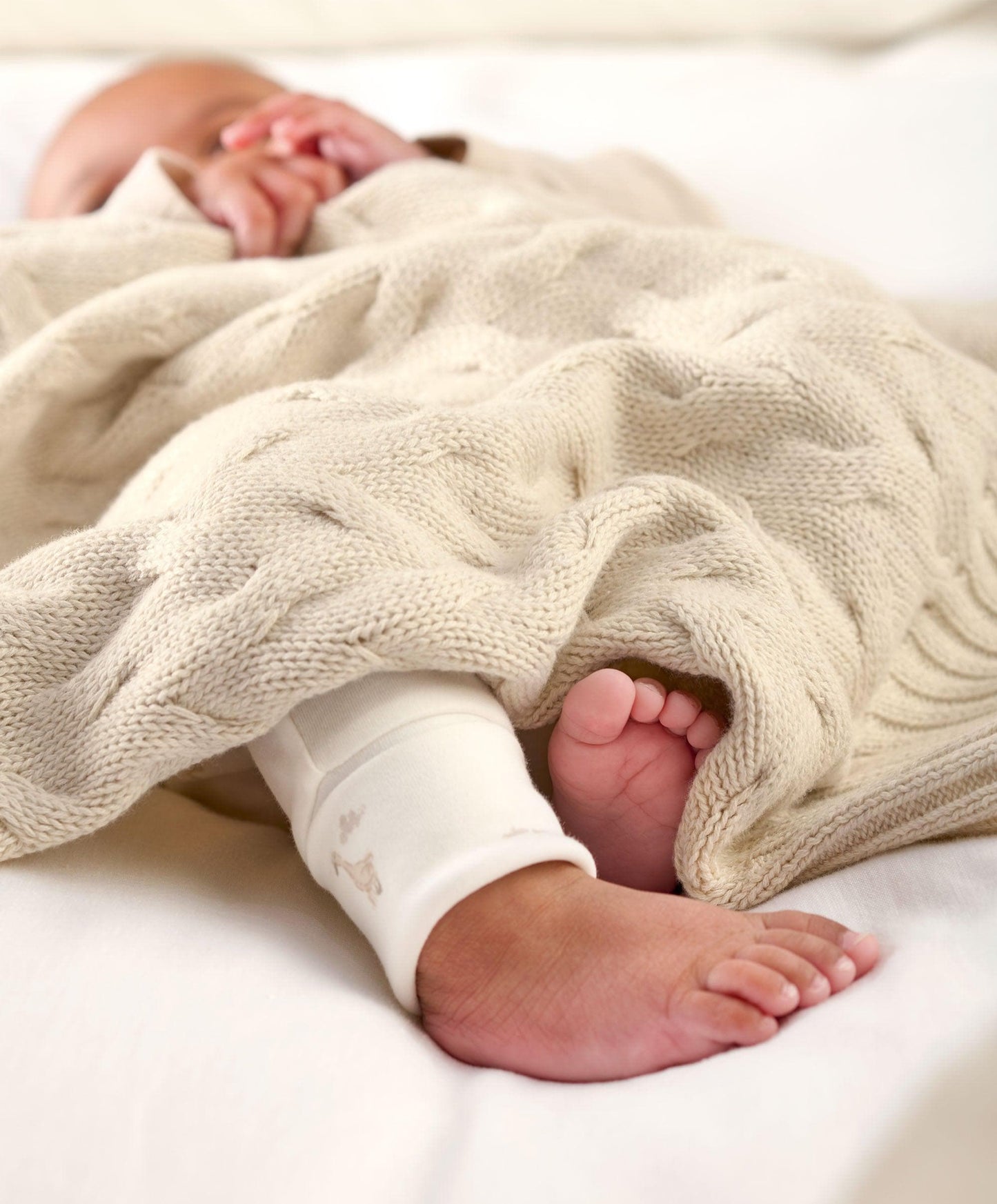 Cable Knit Blanket - Welcome to the World Duckling - Cream