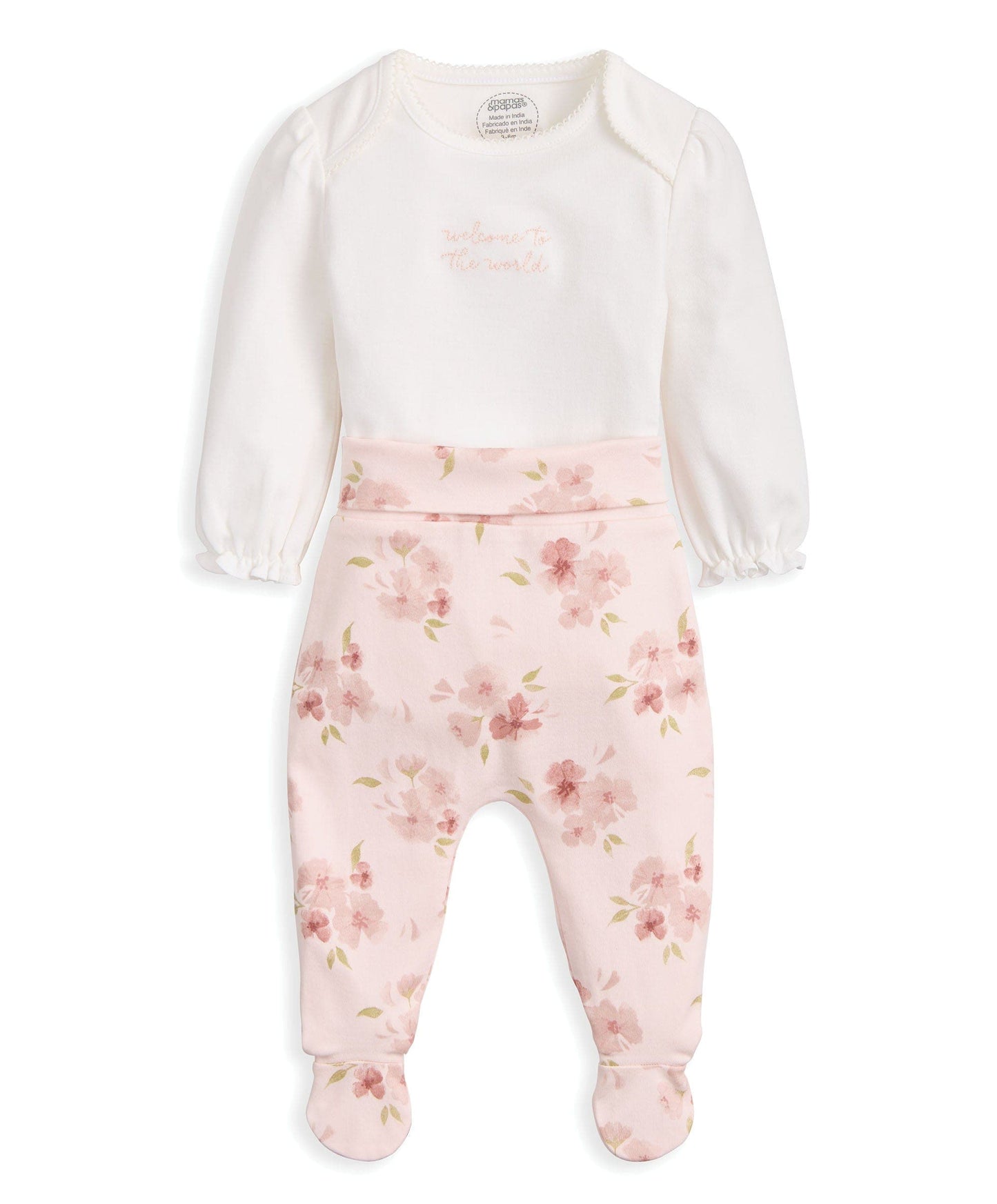 Embroidered Bodysuit & Floral Leggings Set (2 Pieces)  & Pink Bunny Comforter Gift Box