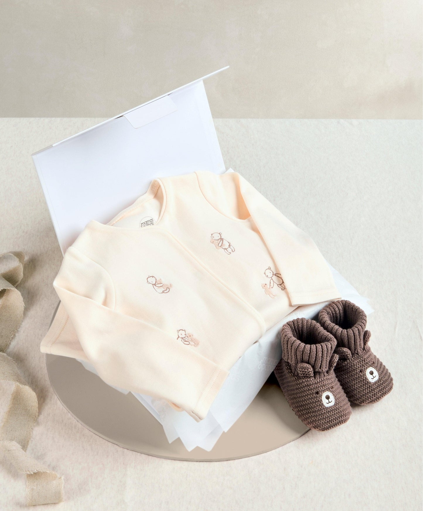 0-3m Embroidered Teddy Bear Romper Baby Gift Box - Medium
