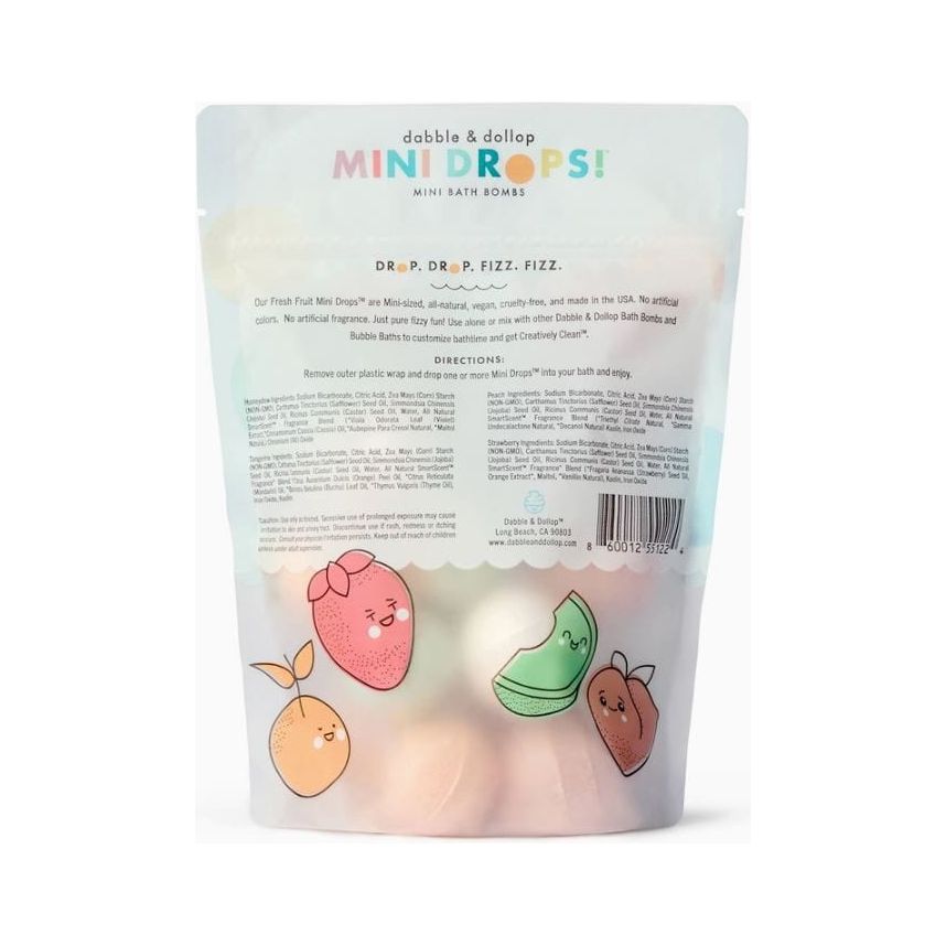 Dabble & Dollop Mini Drops Bath Bombs - All-Natural Fresh Fruit