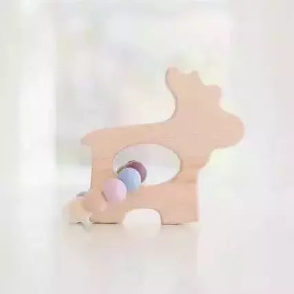 Bannor Toys Moose Grasping Wooden Baby Toy with Teething Beads