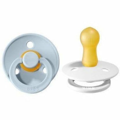 BIBS USA- Natural Rubber Pacifier 2 Pack - Baby Blue/White