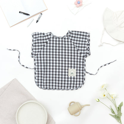 Classic Gingham Style Short-Sleeve Baby Smock in Navy