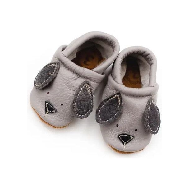 Starry Knight Cute Critter Leather Moccasin- Doggies Gray