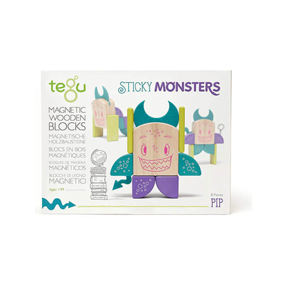 Tegu- Pip Magnetic Wooden Blocks Sticky Monsters, 8 pieces