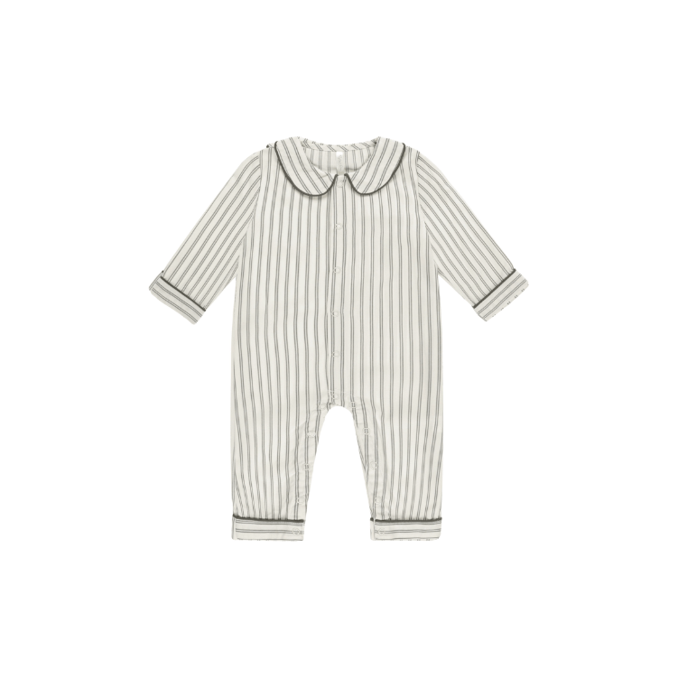 Rylee + Cru Baby Pajama Romper- Forest Pinstripe