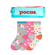 Pacas Kids' Crew Socks 3 Pack- Unicorn/Hearts/Dots