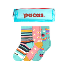 Pacas Kids' Crew Socks 3 Pack- Stripe/Daisies/Butterflies