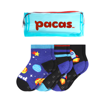 Pacas Toddler Gripper Socks 3 Pack- Space