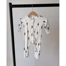 Forever French Baby Bamboo Zip Pajamas- White & Black Lightning Bolt
