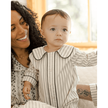 Rylee + Cru Baby Pajama Romper- Forest Pinstripe
