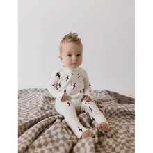 Forever French Baby Bamboo Zip Pajamas- White & Black Lightning Bolt