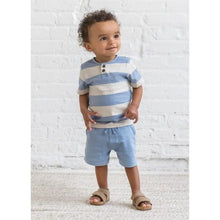 Colored Organics Reef Short Sleeve Henley - Marco Stripe / Rain + Oat