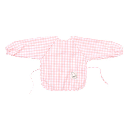 Classic Gingham Style Long-Sleeve Baby Smock in Flamingo