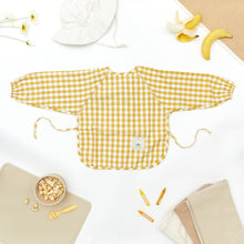 Classic Gingham Style Long-Sleeve Baby Smock in Lemon