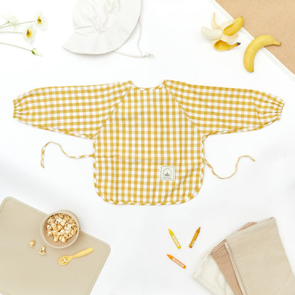 Classic Gingham Style Long-Sleeve Baby Smock in Lemon