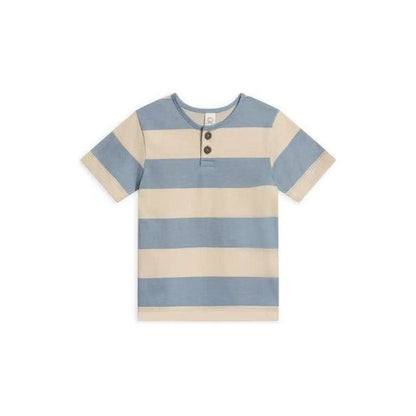 Colored Organics Reef Short Sleeve Henley - Marco Stripe / Rain + Oat