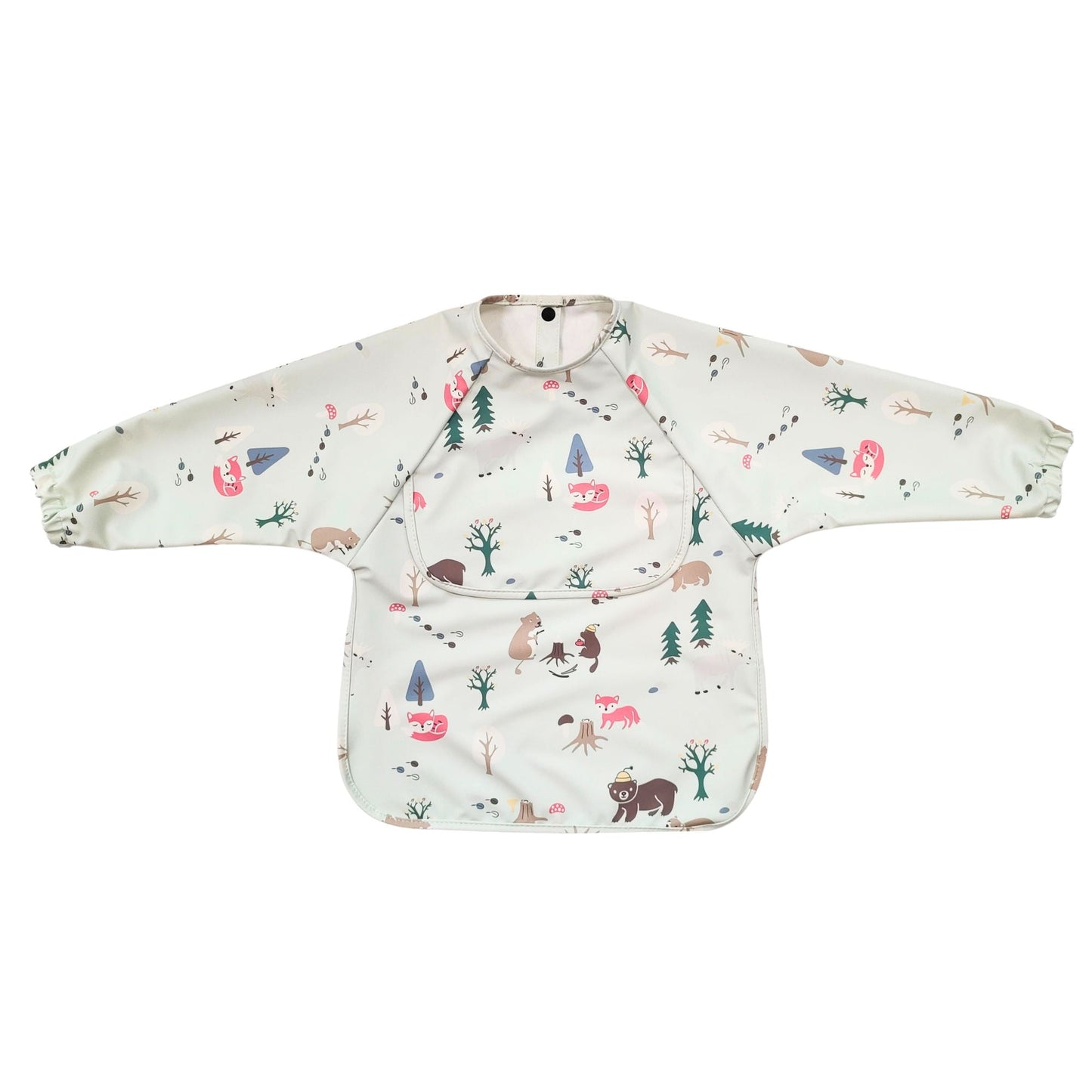 Waterproof Long Sleeve Baby Smock Bib in Beige Bear-y-Hungry