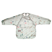 Waterproof Long Sleeve Baby Smock Bib in Green Bear-y-Hungry