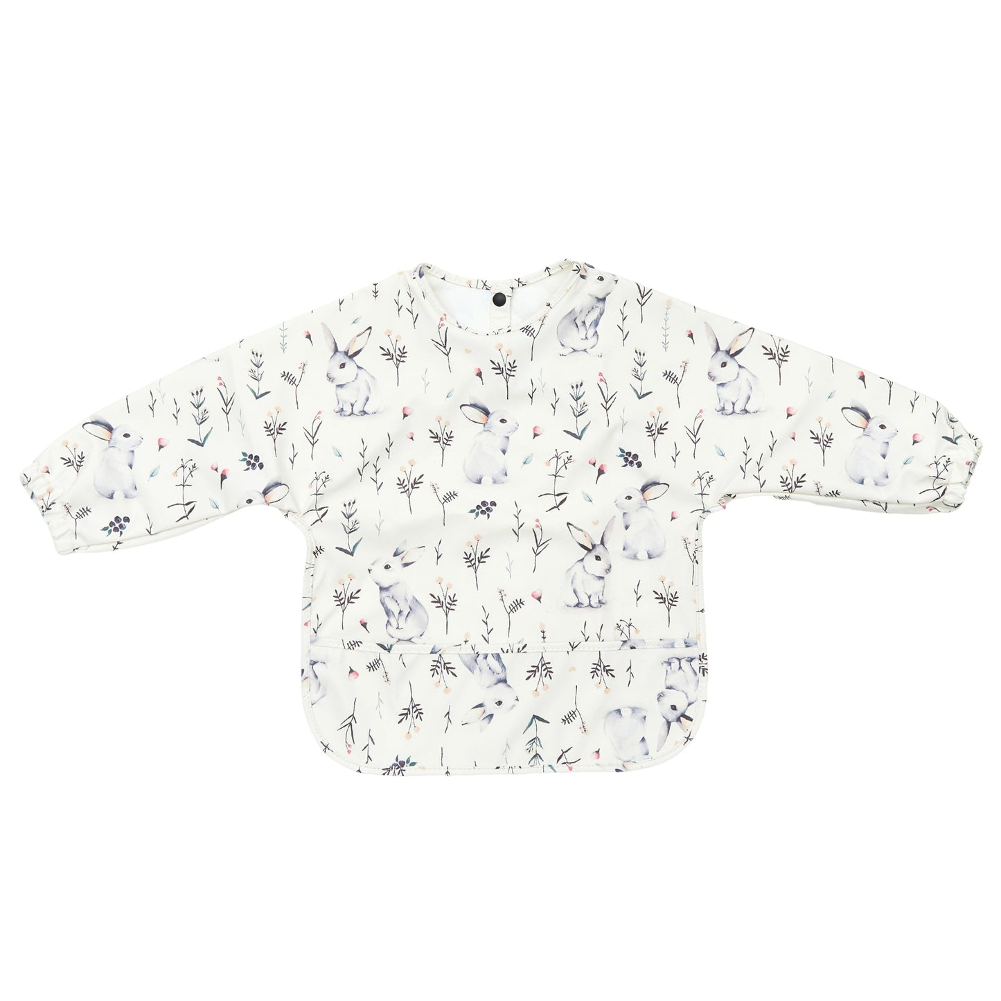 Waterproof Long Sleeve Baby Smock Bib in Bloom Bunnies