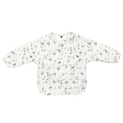 Waterproof Long Sleeve Baby Smock Bib in Bloom Bunnies