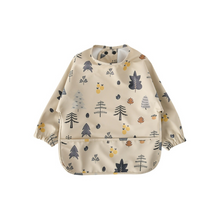 Waterproof Long Sleeve Baby Smock Bib in Tree Tumbles