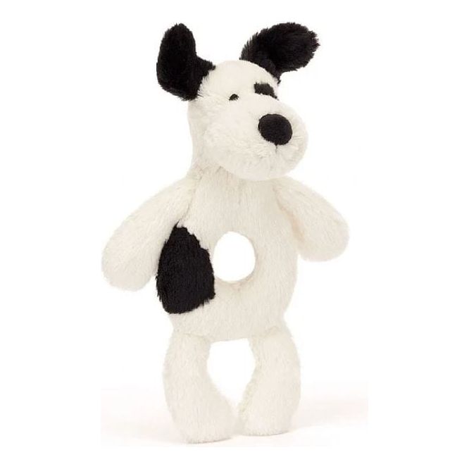 Jellycat Bashful Black & Cream Puppy Ring Rattle