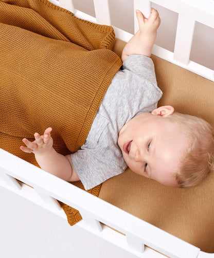 The Little Green Sheep Organic Knitted Cellular Baby Blanket in Honey