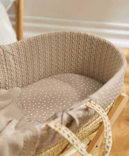 Little Green Sheep Organic Moses Basket Fitted Sheet - Truffle Rice Print