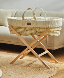 Little Green Sheep Knitted Moses Basket - Linen