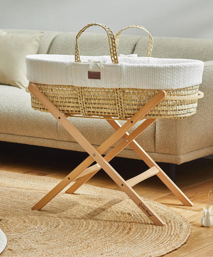 Little Green Sheep Knitted Moses Basket - White