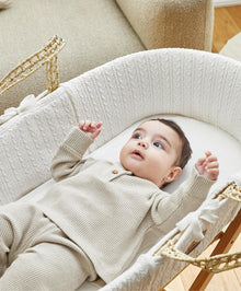 Little Green Sheep Knitted Moses Basket - White