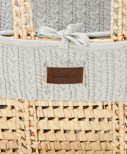 Little Green Sheep Natural Knitted Moses Basket & Mattress - Dove