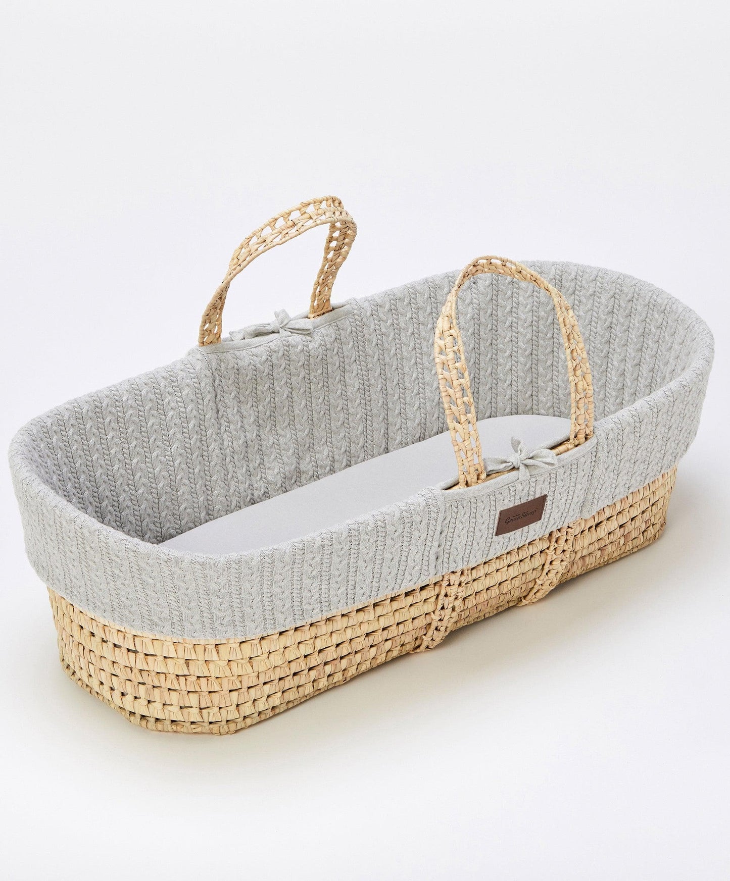 Little Green Sheep Natural Knitted Moses Basket & Mattress - Dove