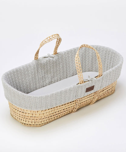 Little Green Sheep Natural Knitted Moses Basket & Mattress - Dove
