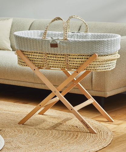 Little Green Sheep Natural Knitted Moses Basket & Mattress - Dove