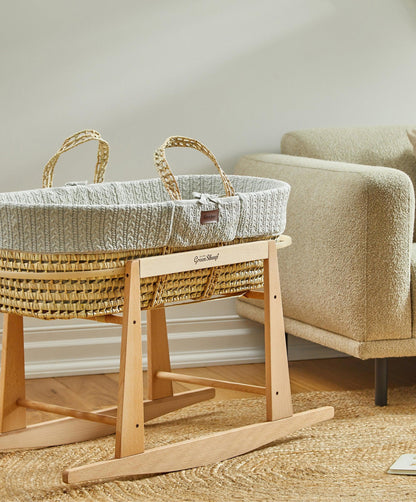 Little Green Sheep Natural Knitted Moses Basket & Mattress - Dove