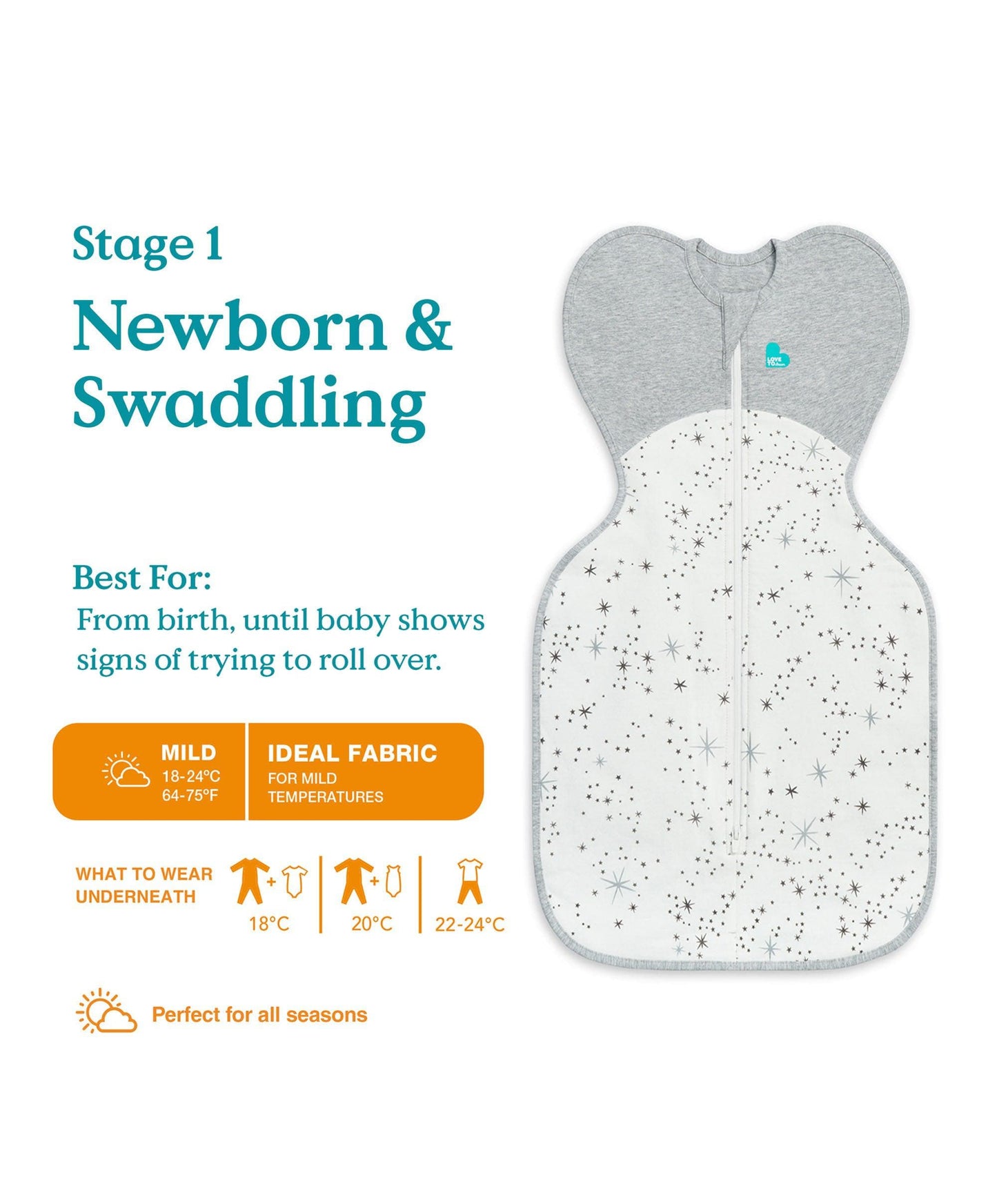 Love To Dream Swaddle Up™ Newborn/5-8.5lbs (1.0 Tog) - North Star White