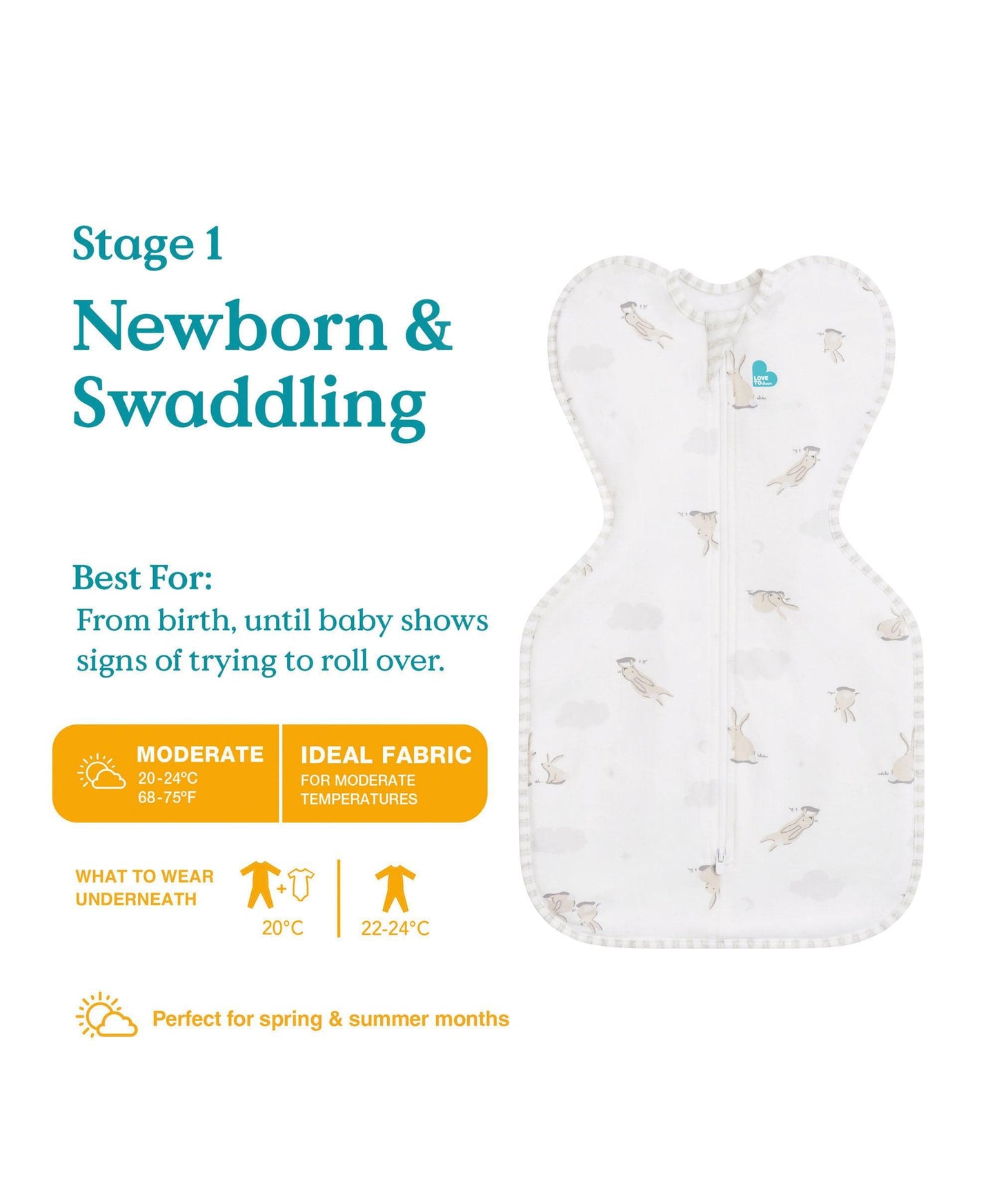 Love To Swaddle Up™ Small/8 - 13lbs (1.0 Tog) - Cloud Bunny